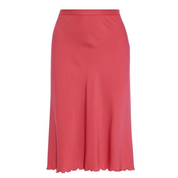 NWT THEORYSilk-blend crepe de chine skirt Pink Lettuce trim Size 14 - Picture 4 of 4